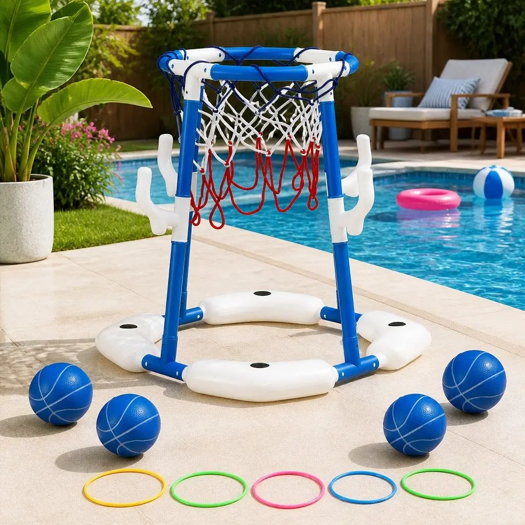 Basketball Hoop Ring Toss Sports Activity Centre PP Nylon 43 x 33 x 77 105 cm Blue