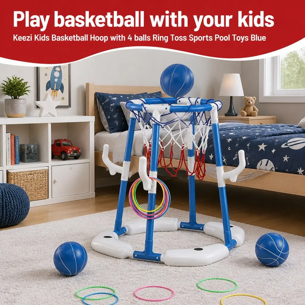 Basketball Hoop Ring Toss Sports Activity Centre PP Nylon 43 x 33 x 77 105 cm Blue