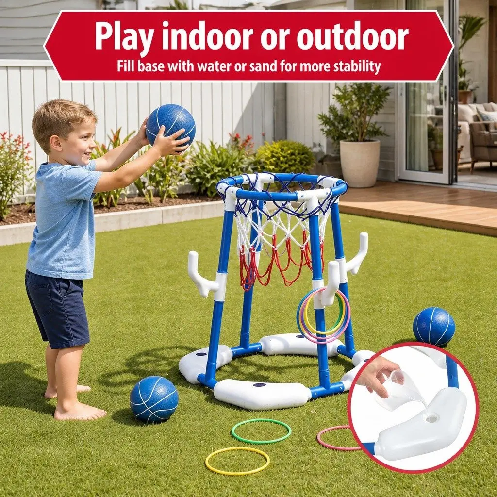 Basketball Hoop Ring Toss Sports Activity Centre PP Nylon 43 x 33 x 77 105 cm Blue