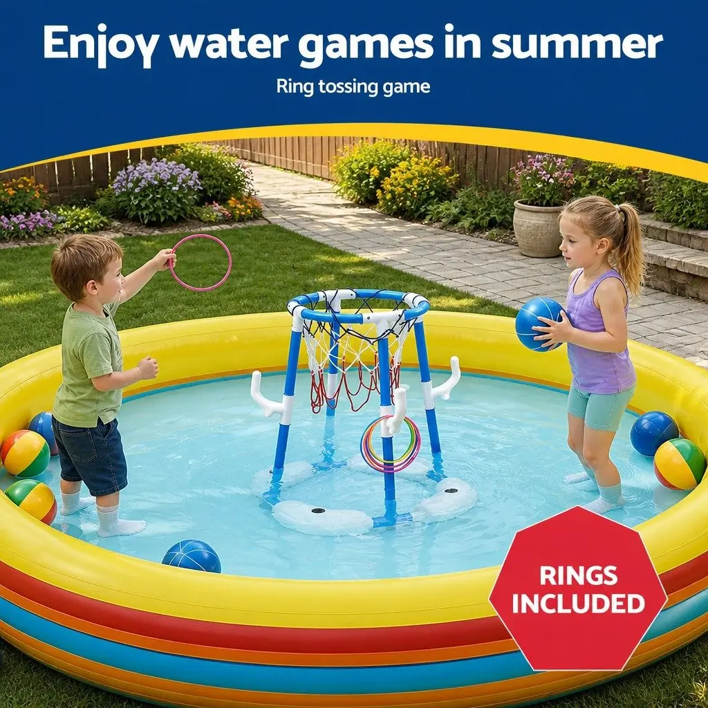 Basketball Hoop Ring Toss Sports Activity Centre PP Nylon 43 x 33 x 77 105 cm Blue