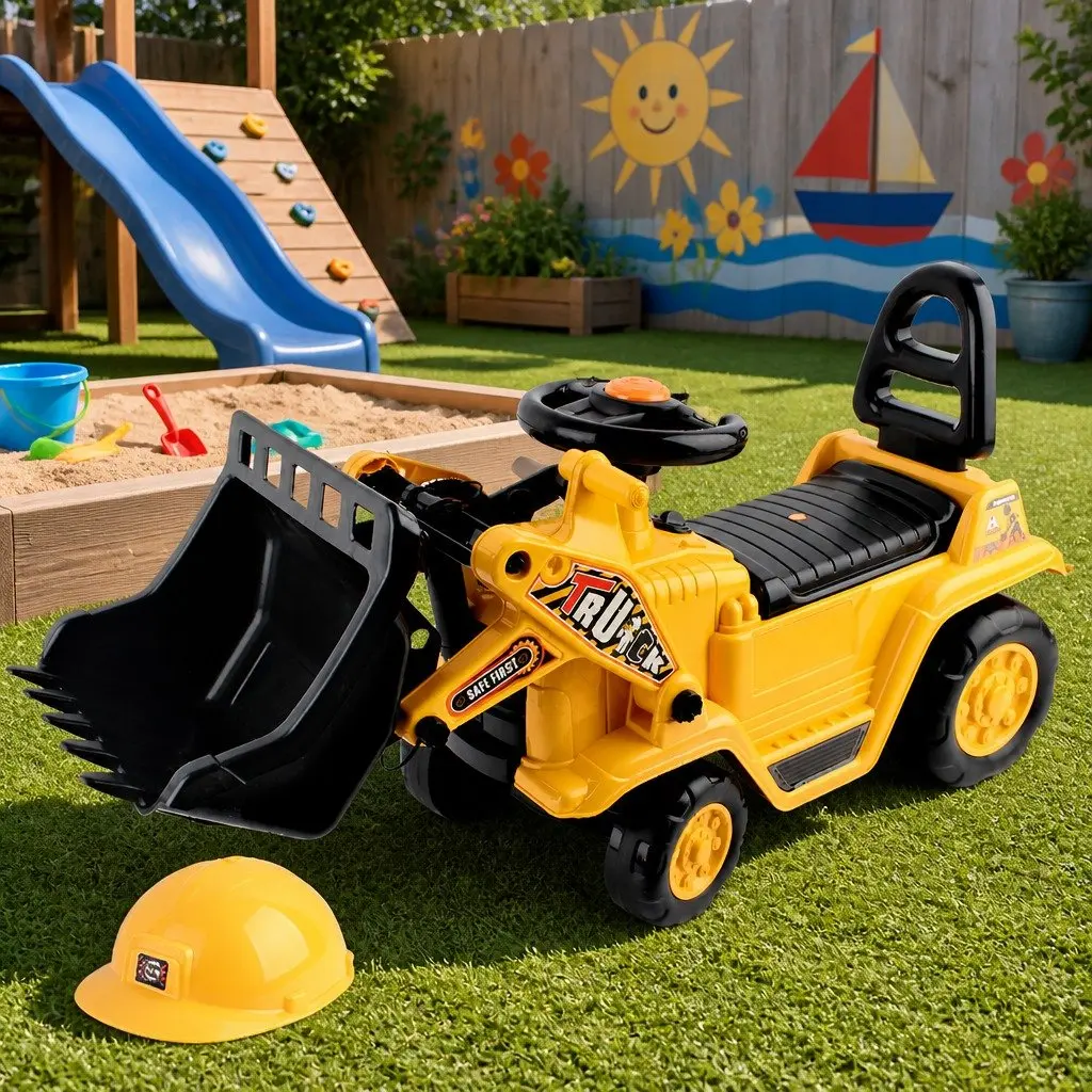Kids Ride On Bulldozer Excavator Toy in Yellow
