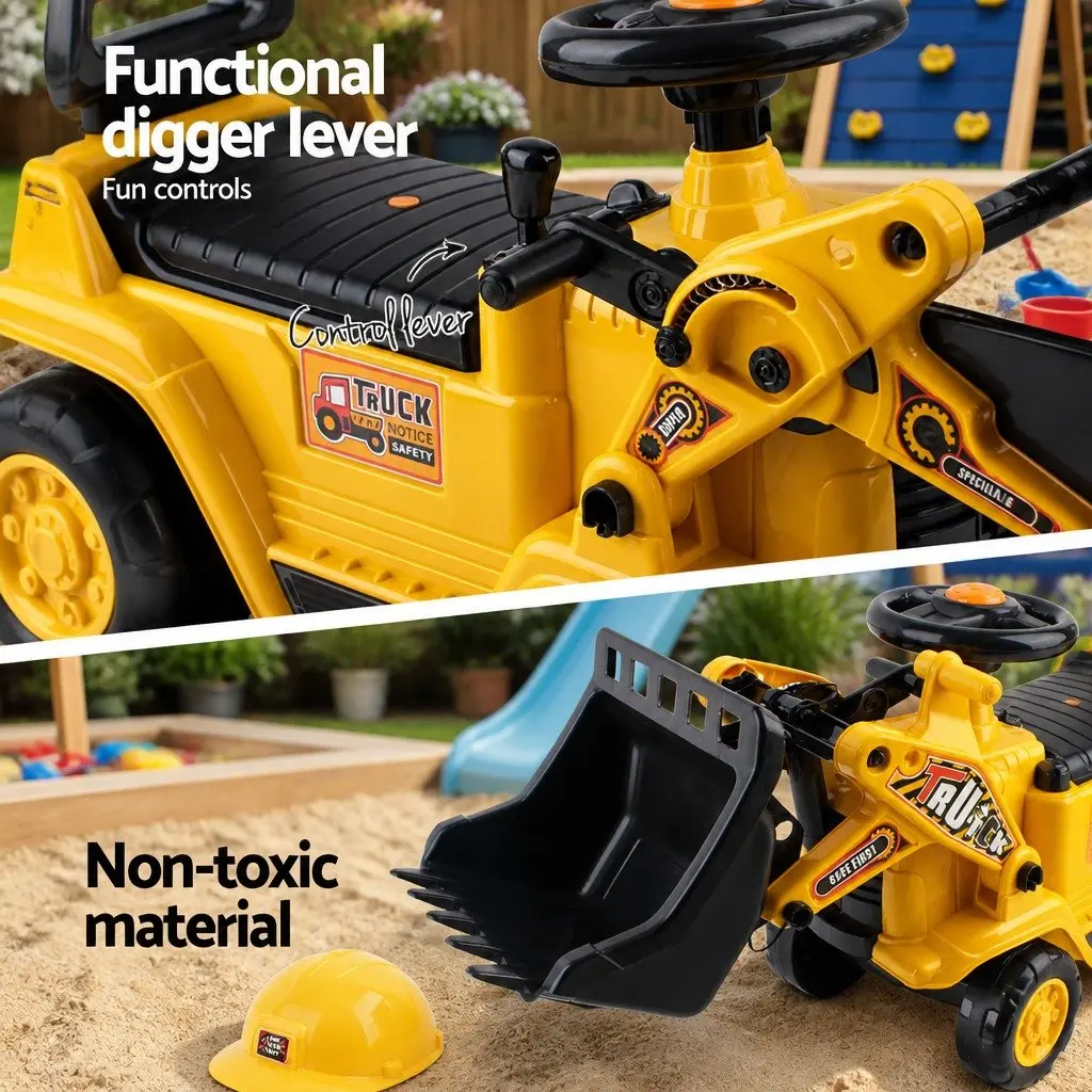 Kids Ride On Bulldozer Excavator Toy in Yellow