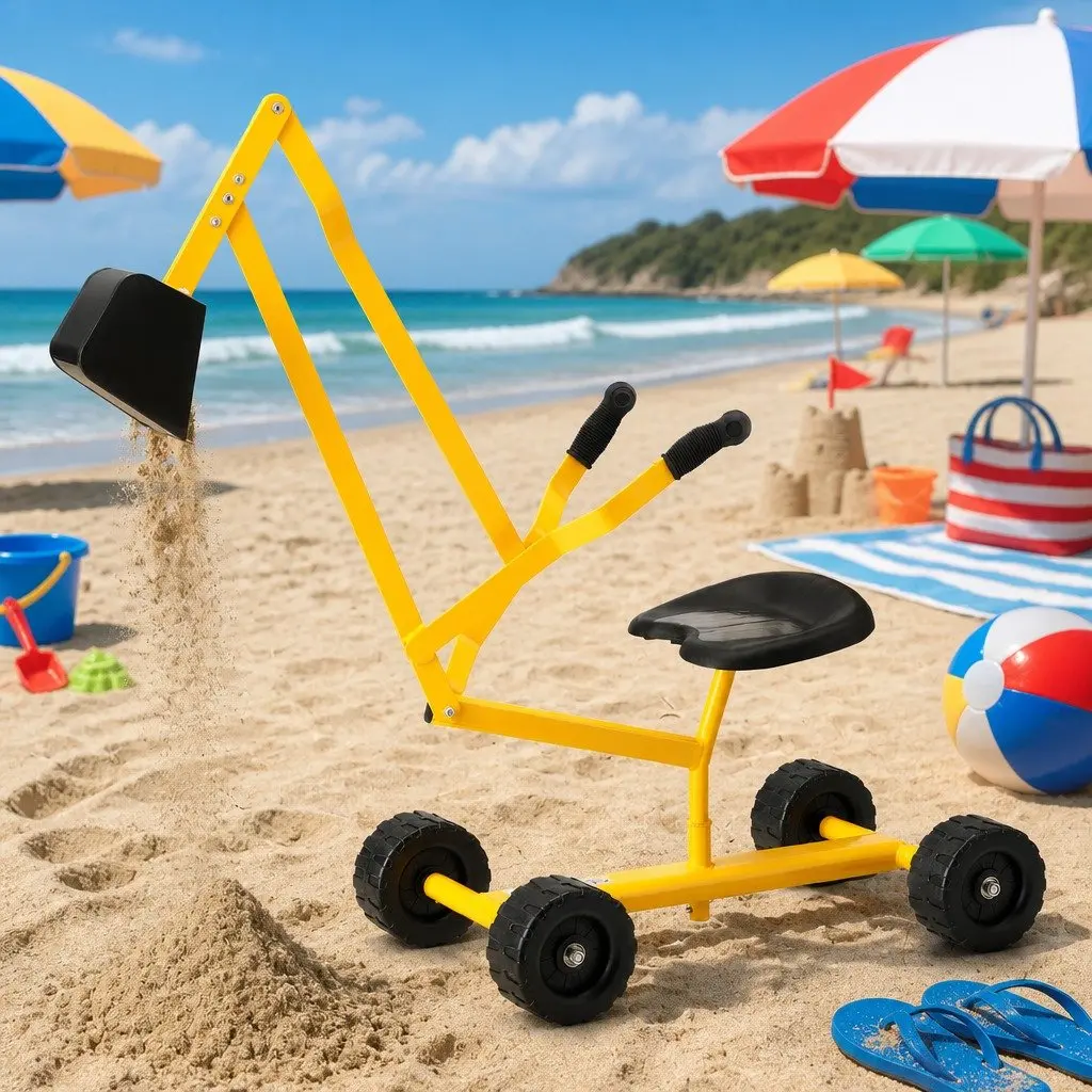 Kids Ride On Digger Toy Metal Plastic 58cm Yellow Black