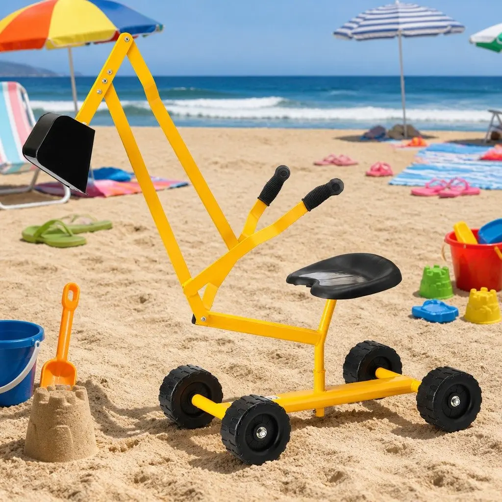 Kids Ride On Digger Toy Metal Plastic 58cm Yellow Black