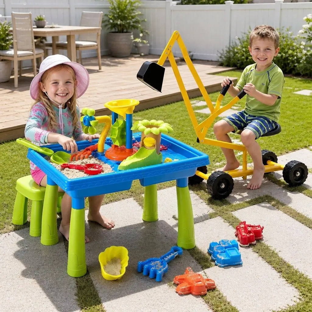 Ride-On Digger and Sand Water Table Set