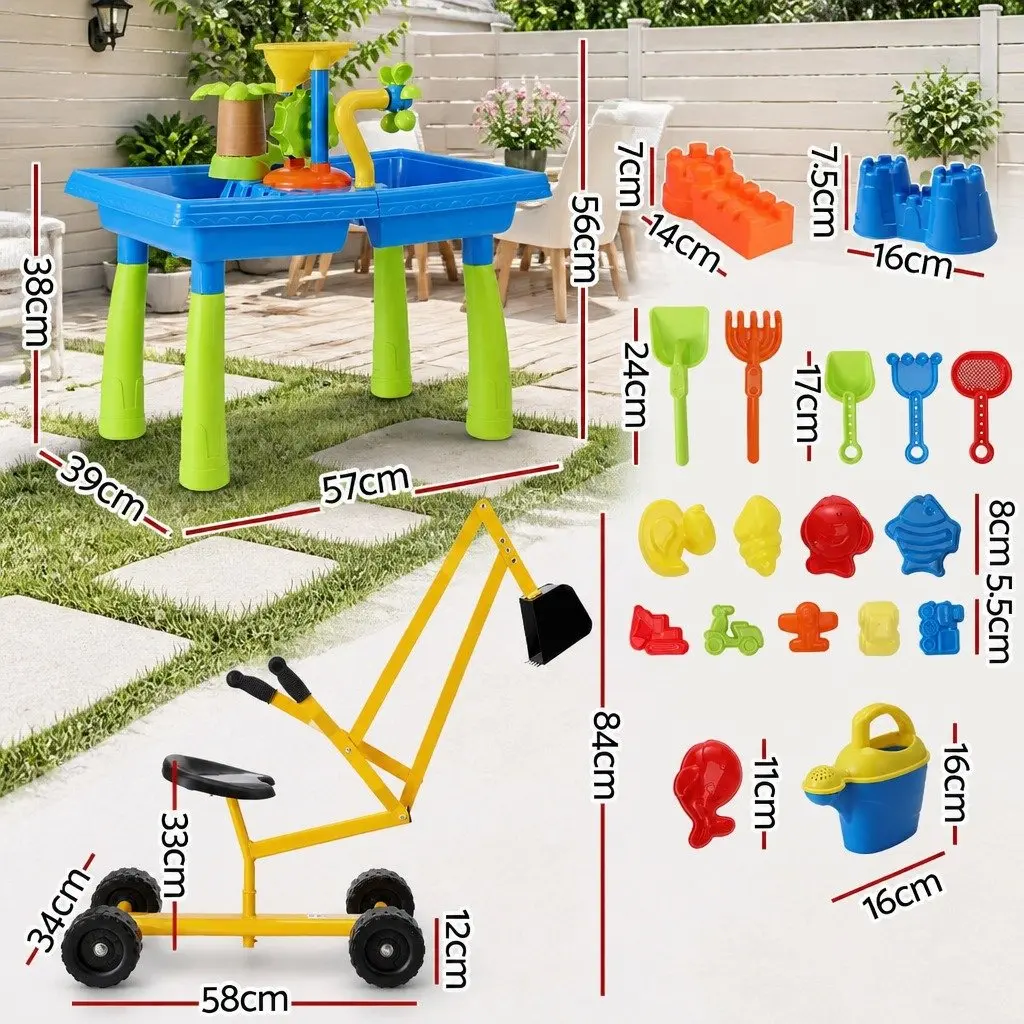 Ride-On Digger and Sand Water Table Set