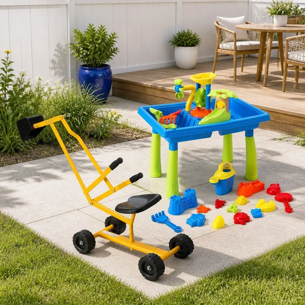 Ride-On Digger and Sand Water Table Set
