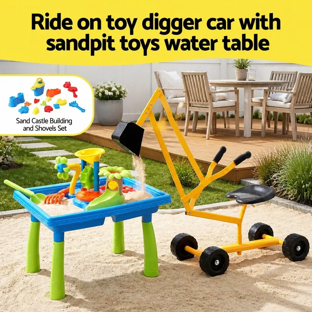 Ride-On Digger and Sand Water Table Set