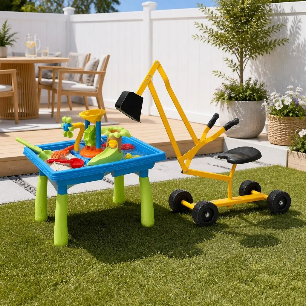 Ride-On Digger and Sand Water Table Set