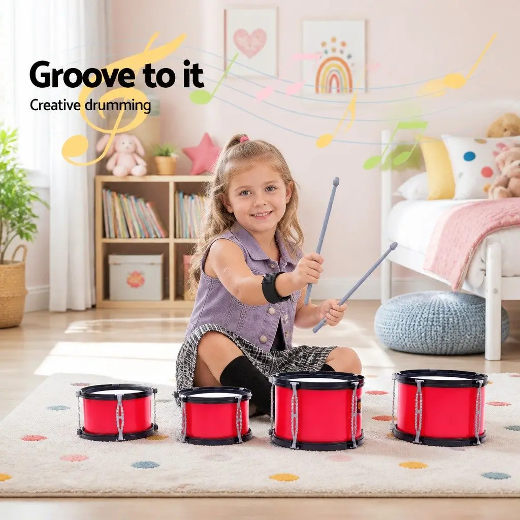 Kids Drum Set Plastic 7 Piece Red 60cm x 45cm x 80cm