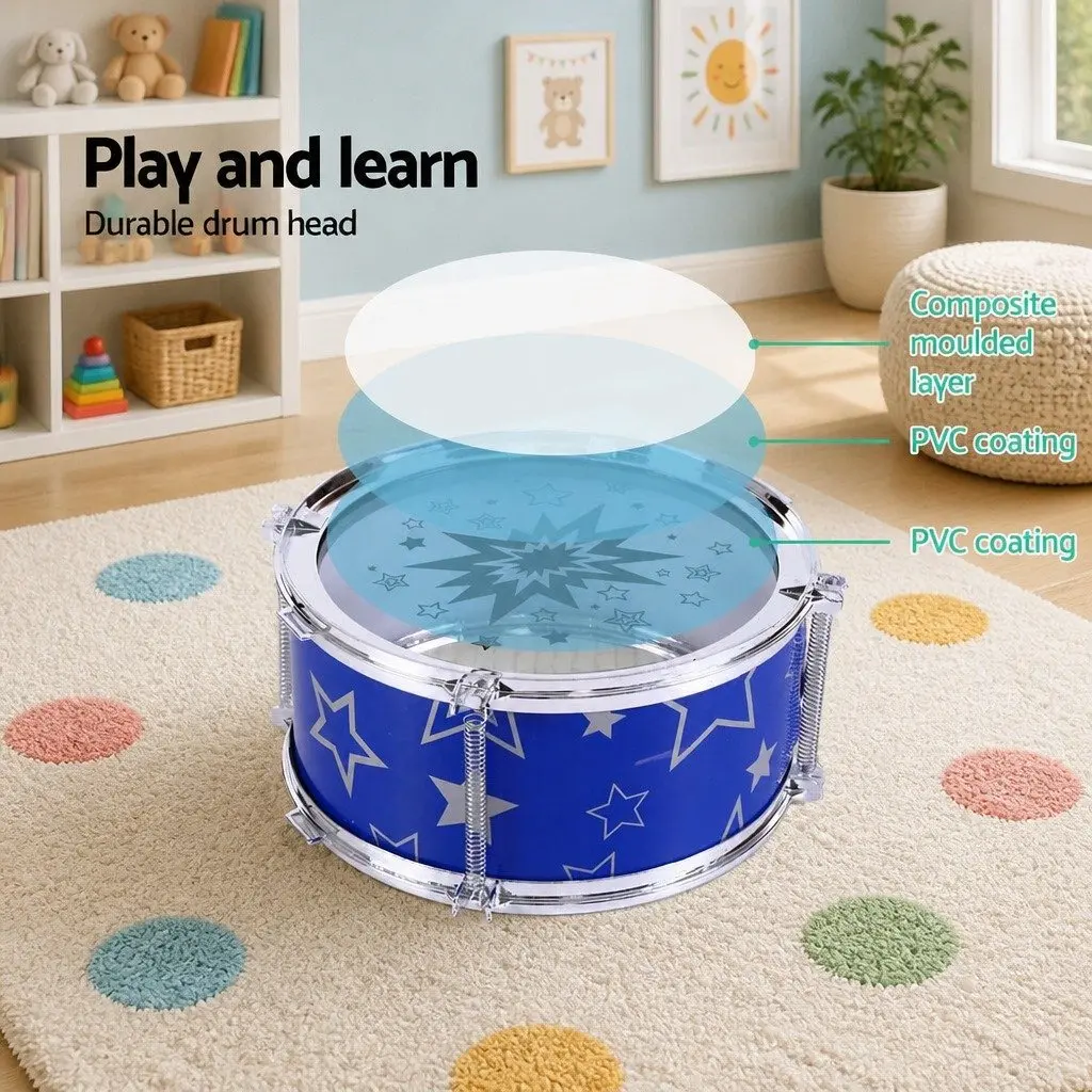 11-Piece Kids Drum Set in Blue with Stool