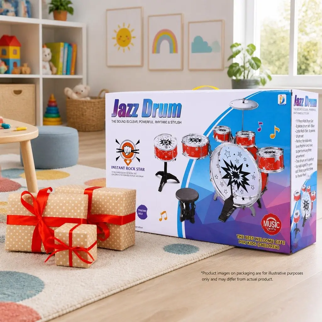 11-Piece Kids Drum Set in Blue with Stool