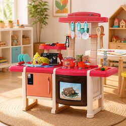 Kids Pretend Play Kitchen Set Cooking Toys with Water Steam Light Sound Effects