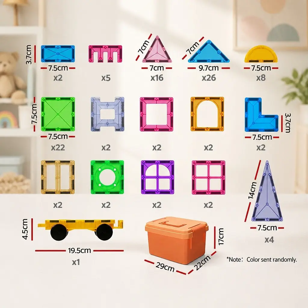 Magnetic Tiles Building Blocks ABS Plastic 100 Piece Educational Construction Toys Red Yellow Green