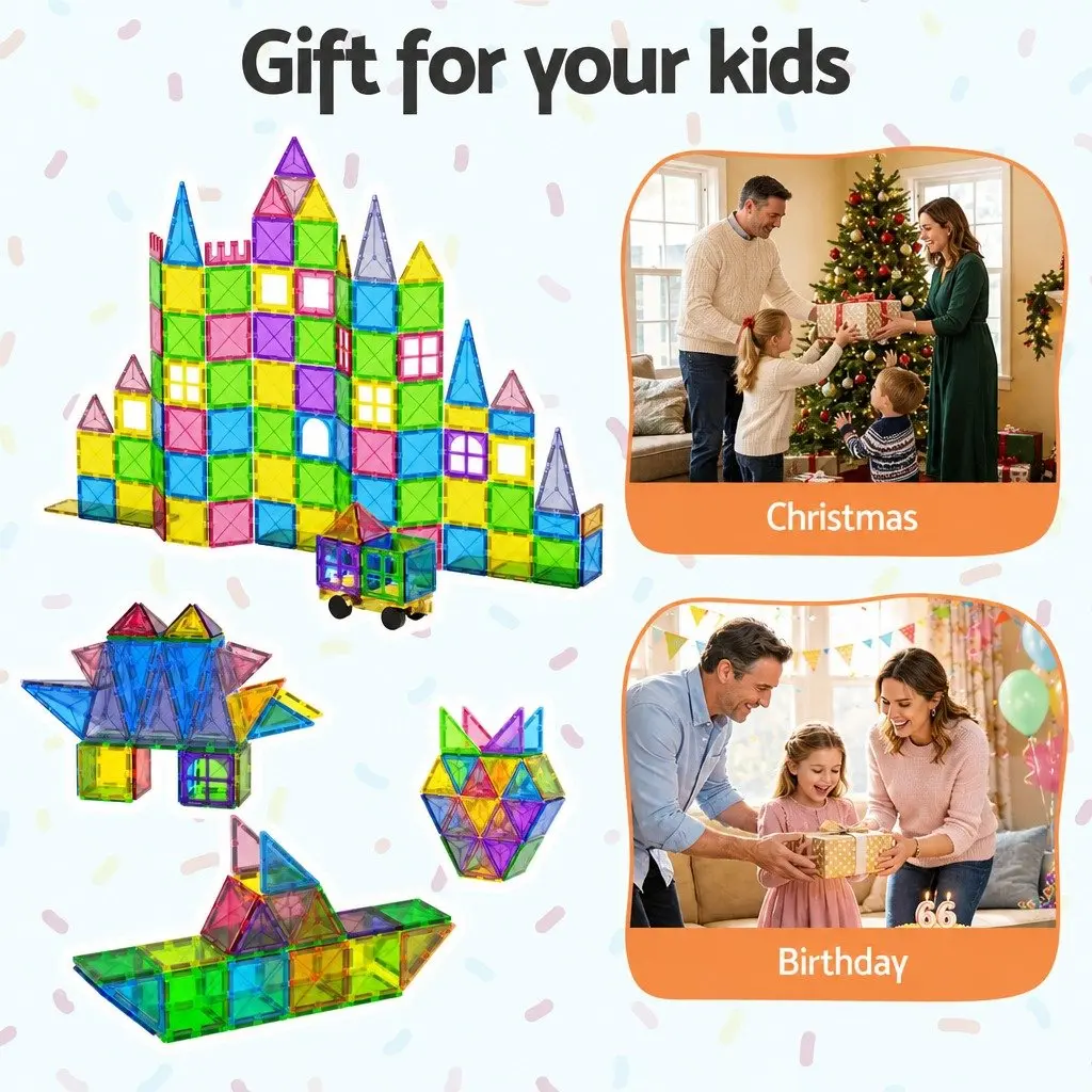 Magnetic Tiles Building Blocks ABS Plastic 100 Piece Educational Construction Toys Red Yellow Green