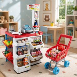 Supermarket Playset for Kids with Cash Register & Trolley