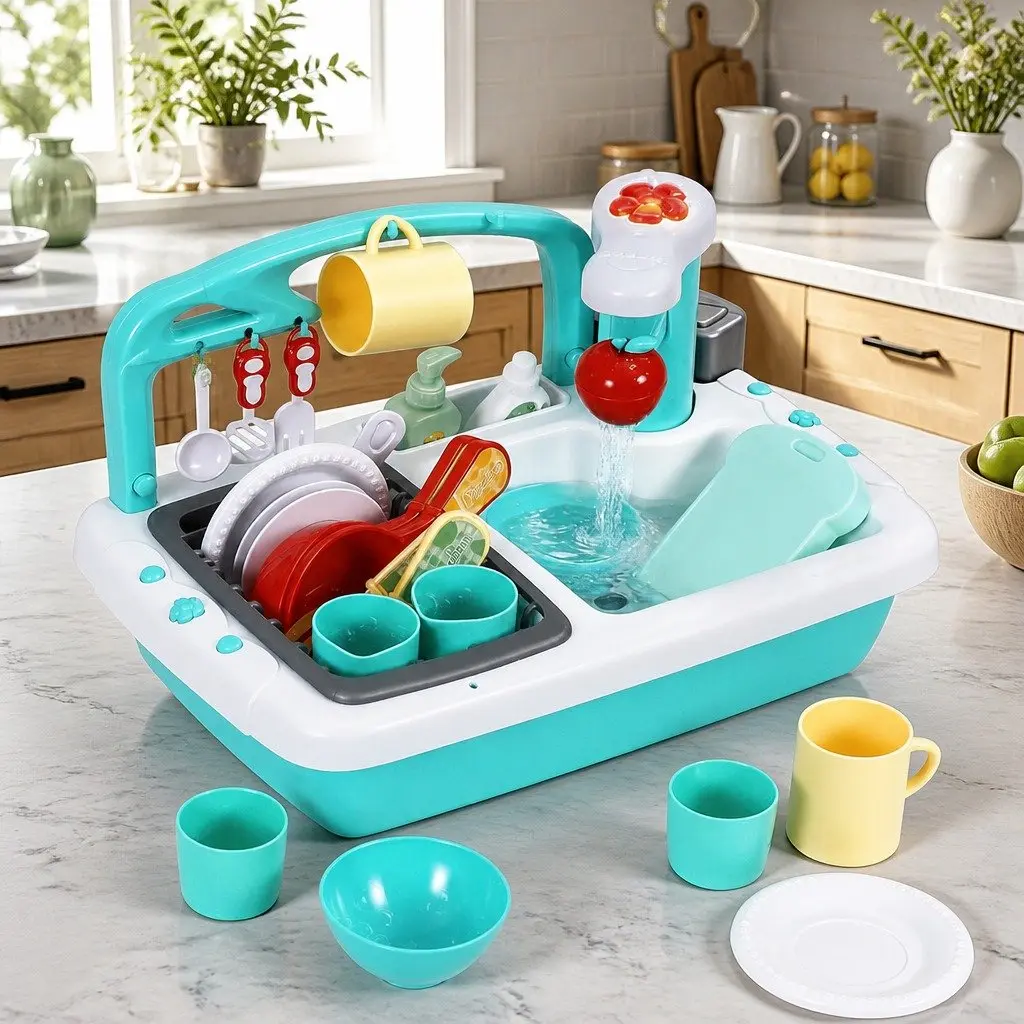 Kids Pretend Play Kitchen Sink Toy PP Green 38cm x 27cm x 25cm