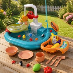 Premium Kids Pretend Play Kitchen Sink Set with Fishing Toys