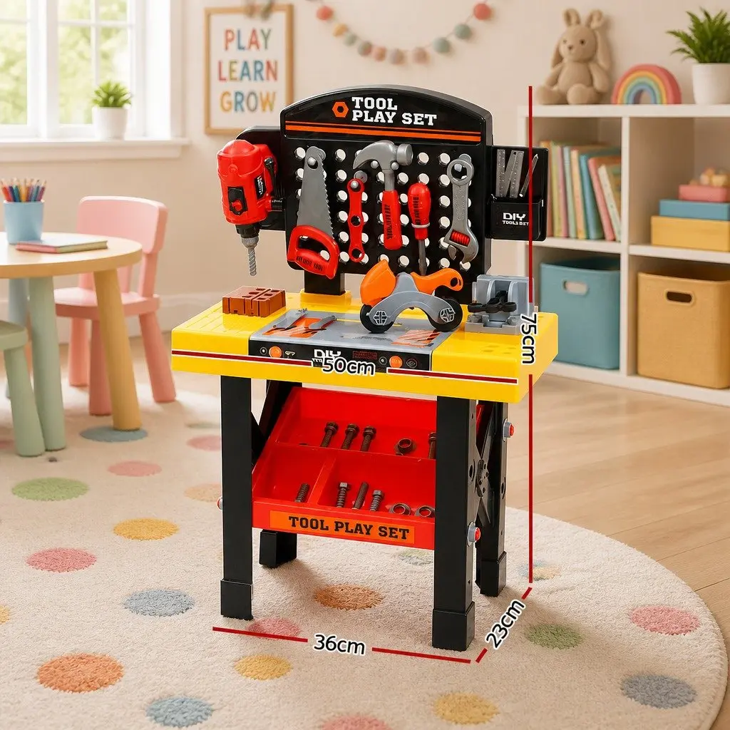 54 Piece Red Kids Workbench Tool Set for Imaginative Play