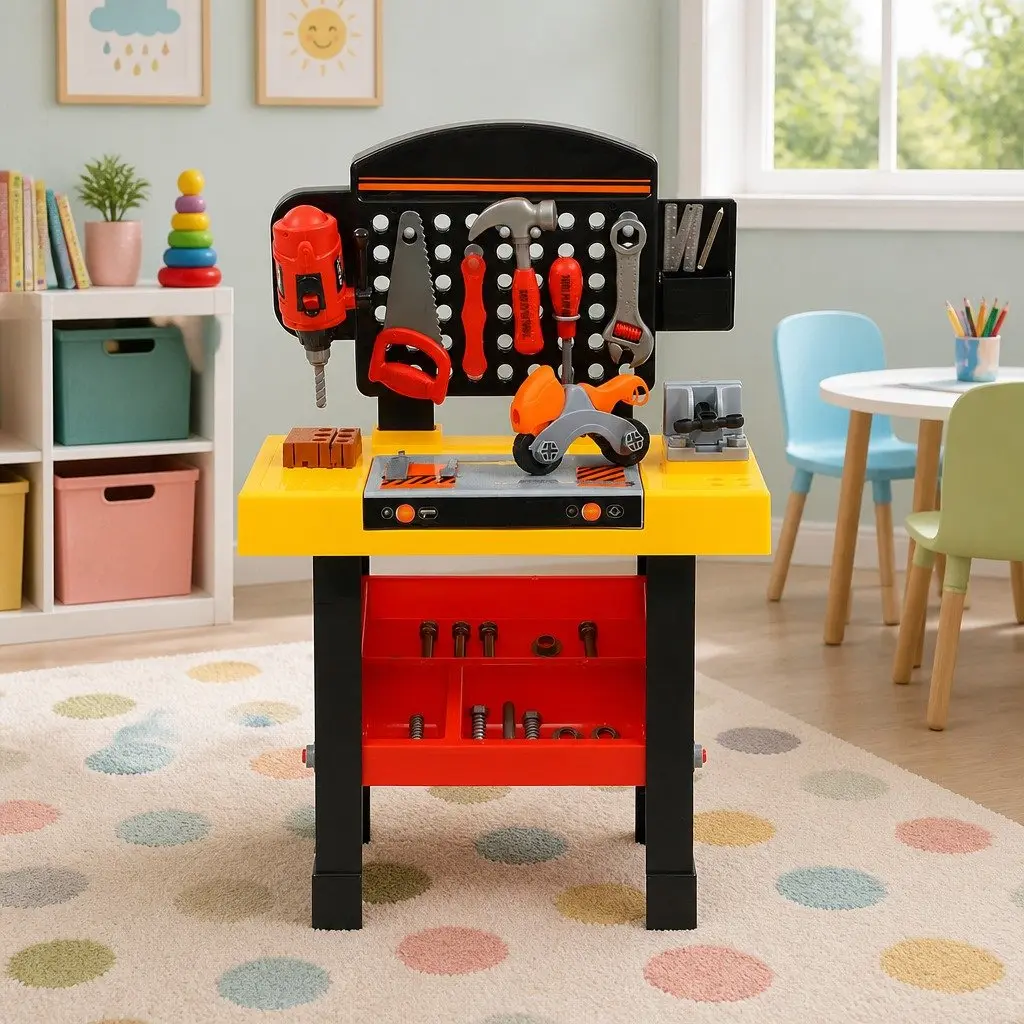 54 Piece Red Kids Workbench Tool Set for Imaginative Play