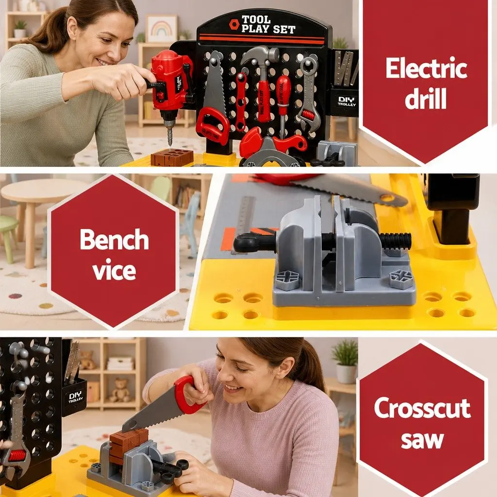 54 Piece Red Kids Workbench Tool Set for Imaginative Play