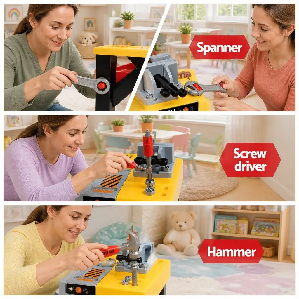 54 Piece Red Kids Workbench Tool Set for Imaginative Play