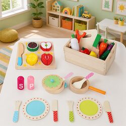 Sturdy Wooden Kitchen Play Set for Kids – 29 Pieces