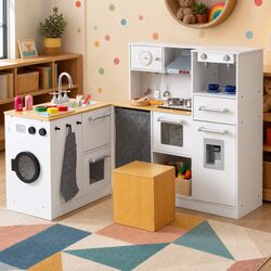 Durable Kids Wooden Kitchen Playset with 29pc Food Set