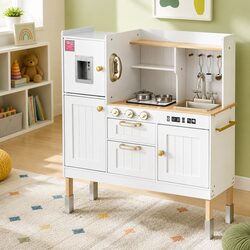 Wooden Kids Kitchen Play Set Pretend Cooking Toys Storage Sink Water Dispenser