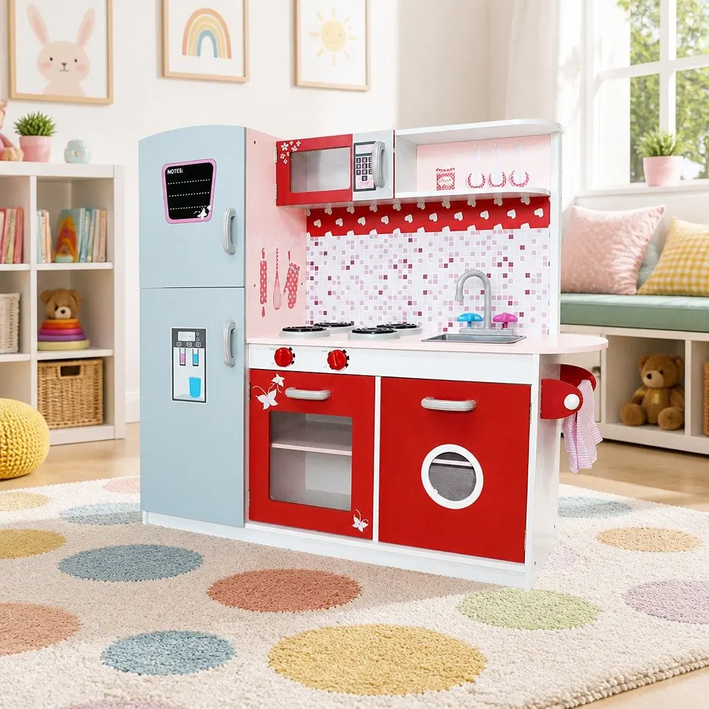Wooden Kids Kitchen Play Set in Pink