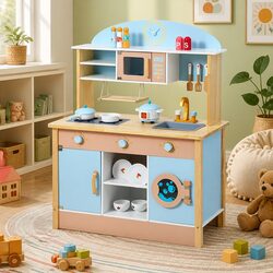 High-Quality Kids Wooden Kitchen Play Set with Oven Accessories