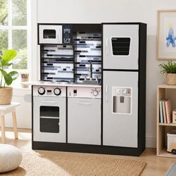 Durable Kids Wooden Kitchen Play Set with Realistic Features