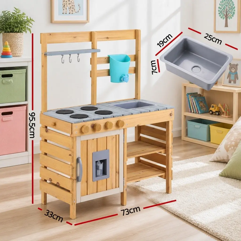 Kids Wooden Kitchen Playset with Storage Shelves