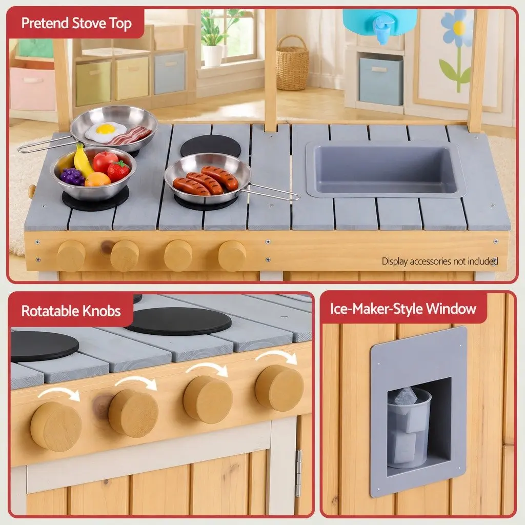 Kids Wooden Kitchen Playset with Storage Shelves