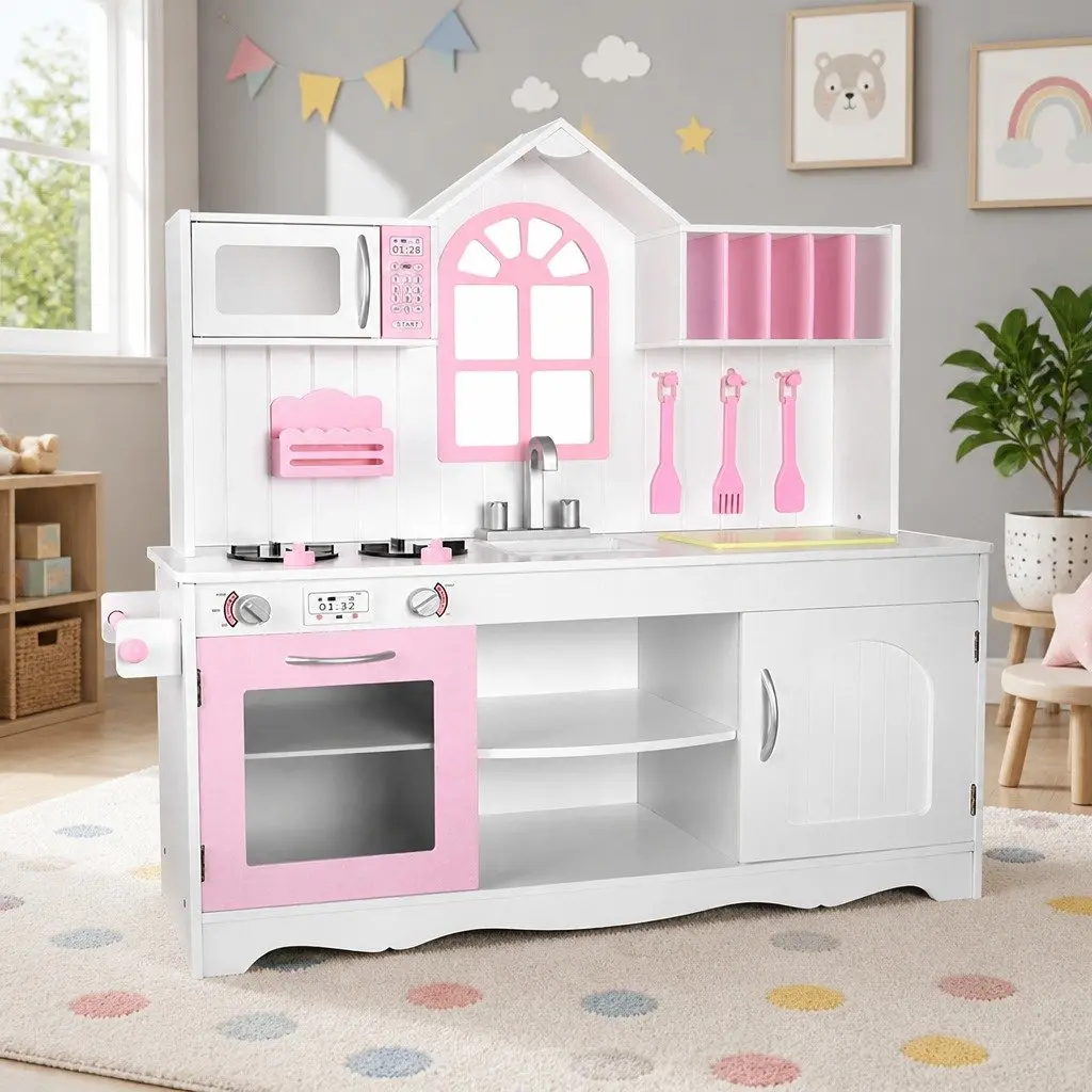 Kids Wooden Kitchen Play Set for Imaginative Play