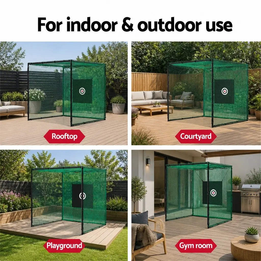 Golf Practice Net Cage Steel Frame 3m Black Green