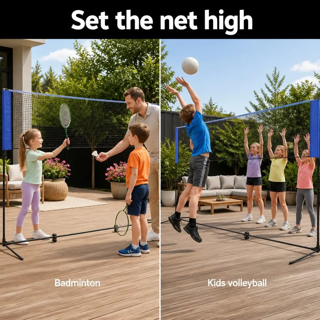 Portable Sports Net PE Mesh 4m Adjustable Height Blue