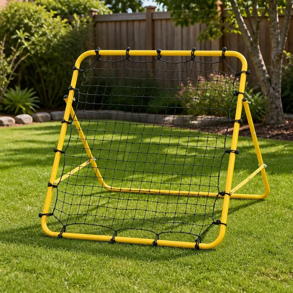 Soccer Rebound Net Portable Training Aid Steel Yellow 100 x 81 x 100 cm