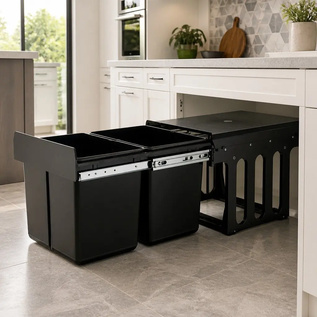 Double Basket Pull-Out Kitchen Bin 2x15L Black