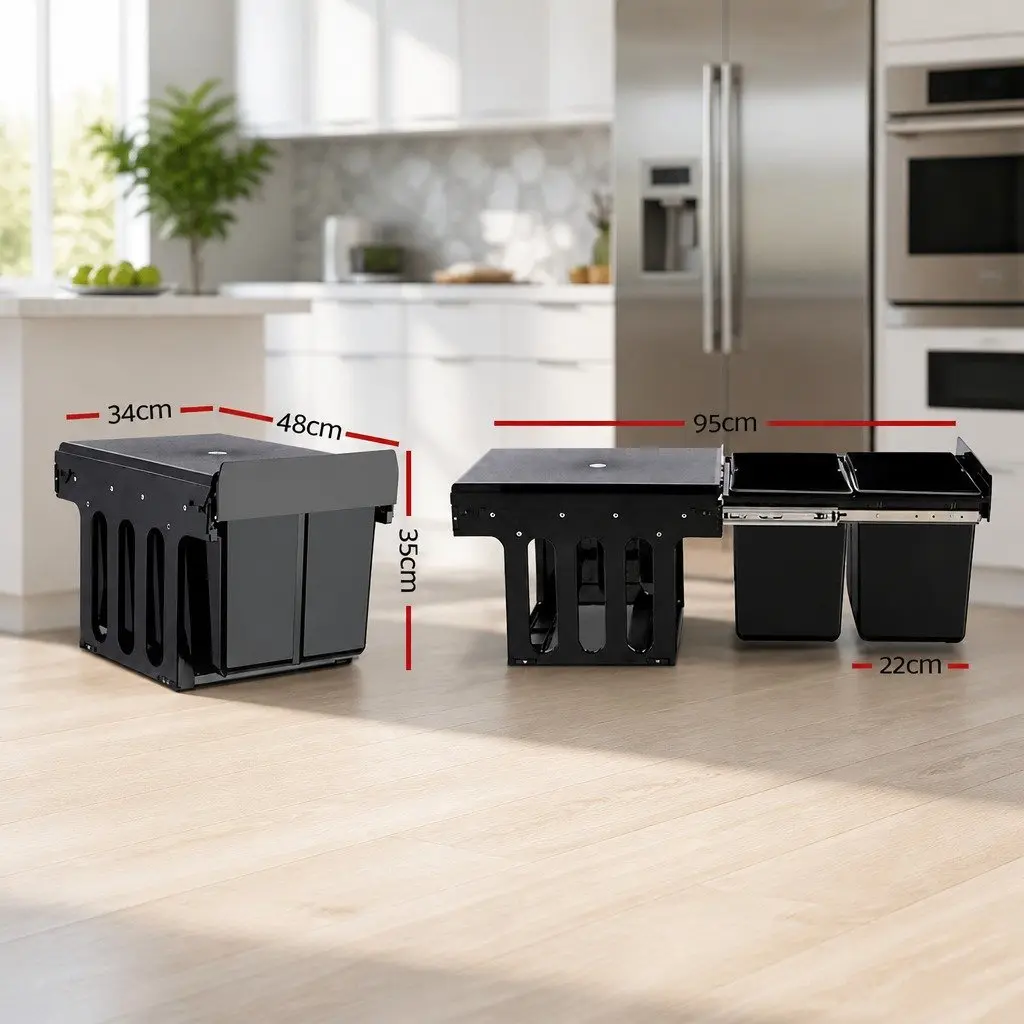 Double Basket Pull-Out Kitchen Bin 2x15L Black