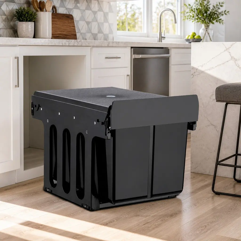 Double Basket Pull-Out Kitchen Bin 2x15L Black