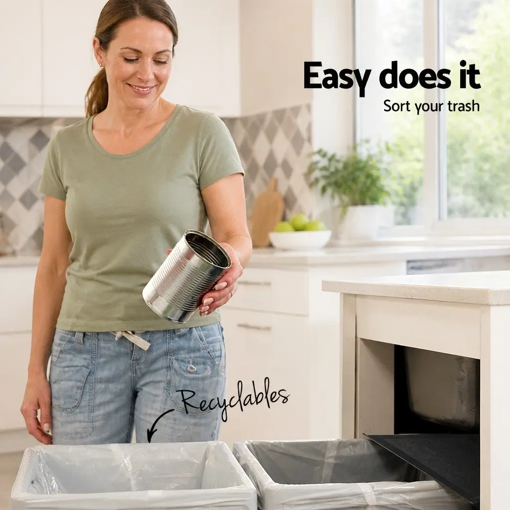 Double Basket Pull-Out Kitchen Bin 2x15L Black