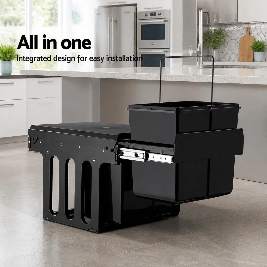Double Basket Pull-Out Kitchen Bin 2x15L Black