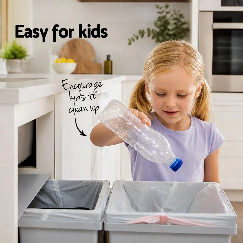 Double Basket Pull-Out Waste Bin 2x15L Grey