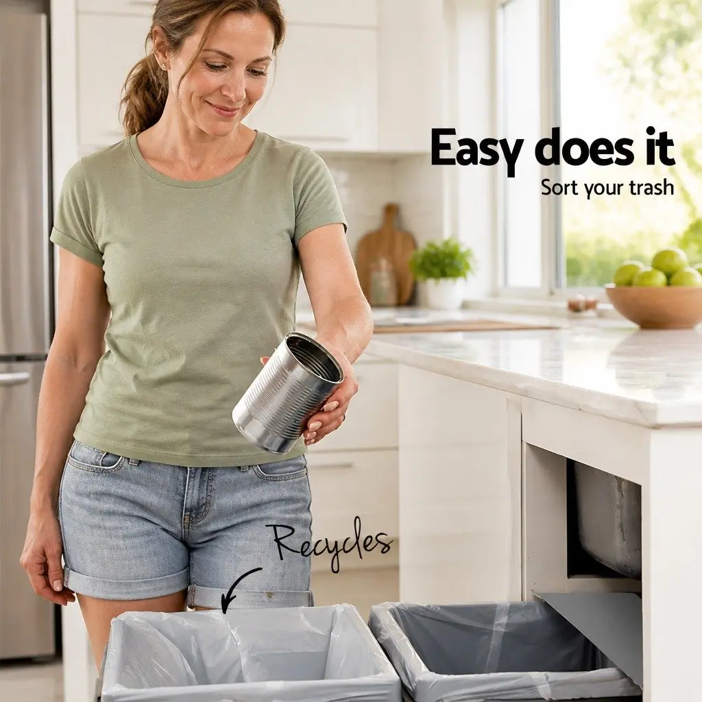 Double Basket Pull-Out Waste Bin 2x15L Grey