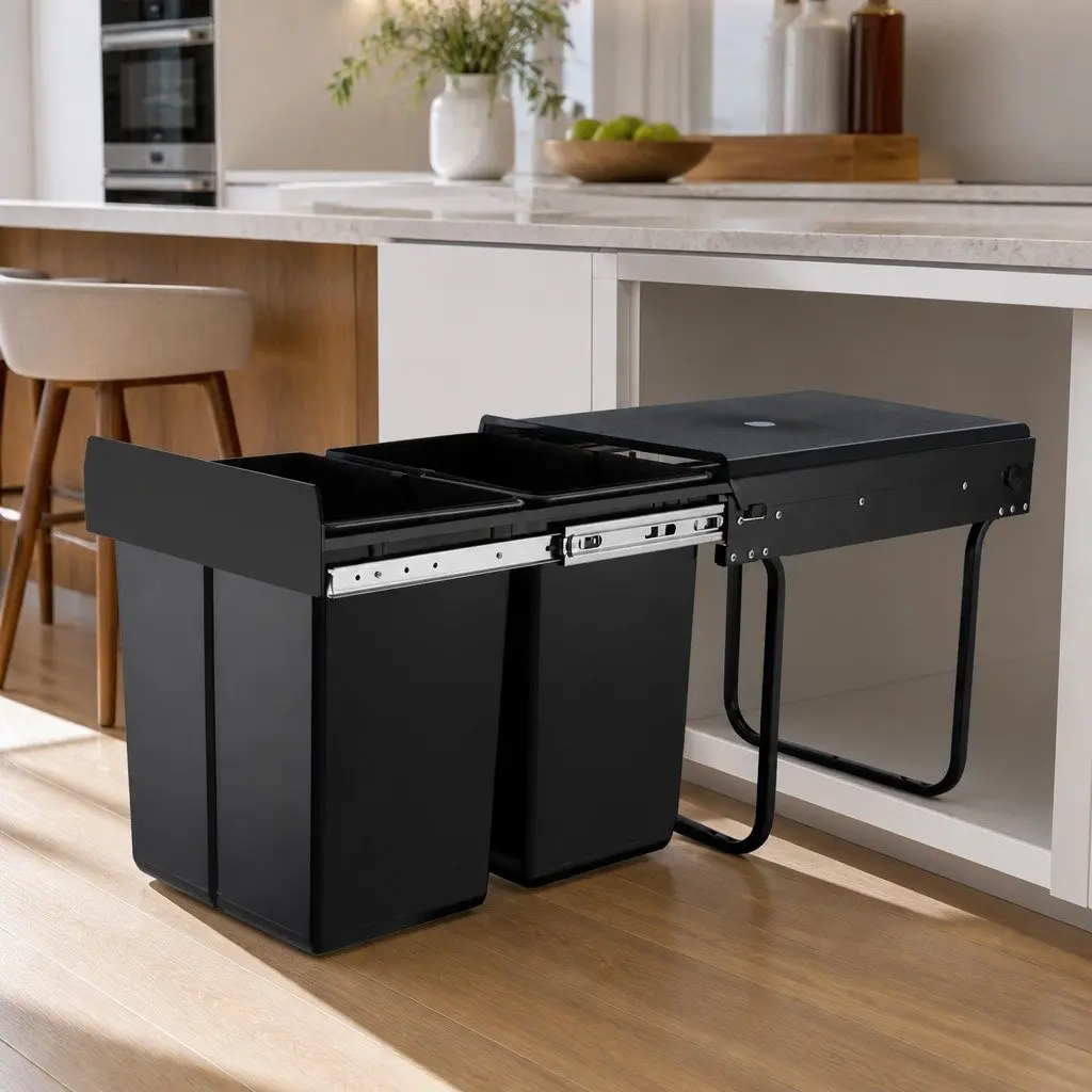 Double Basket Pull-Out Bin for Kitchen Waste