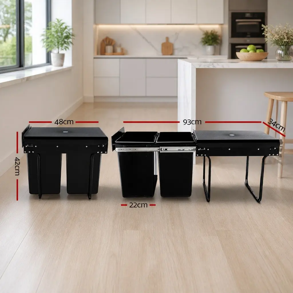 Double Basket Pull-Out Bin for Kitchen Waste