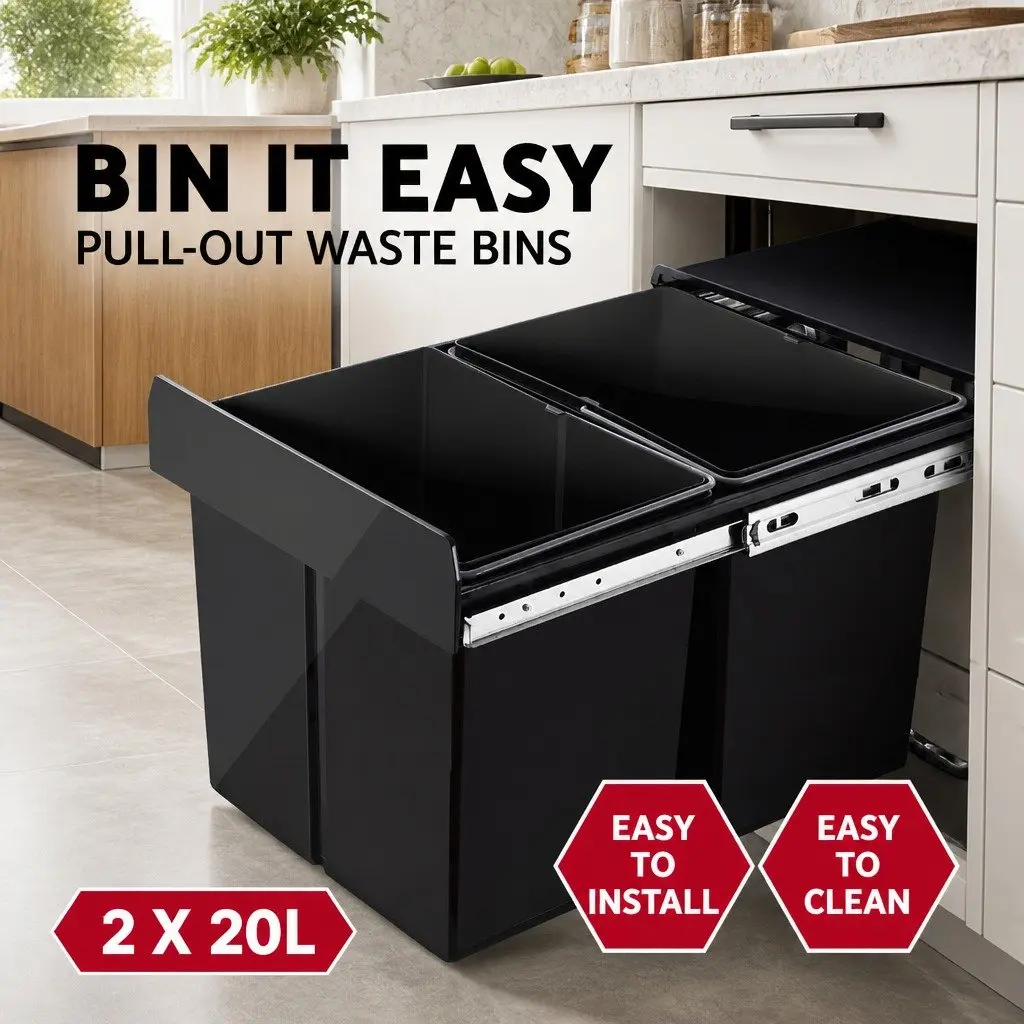 Double Basket Pull-Out Bin for Kitchen Waste