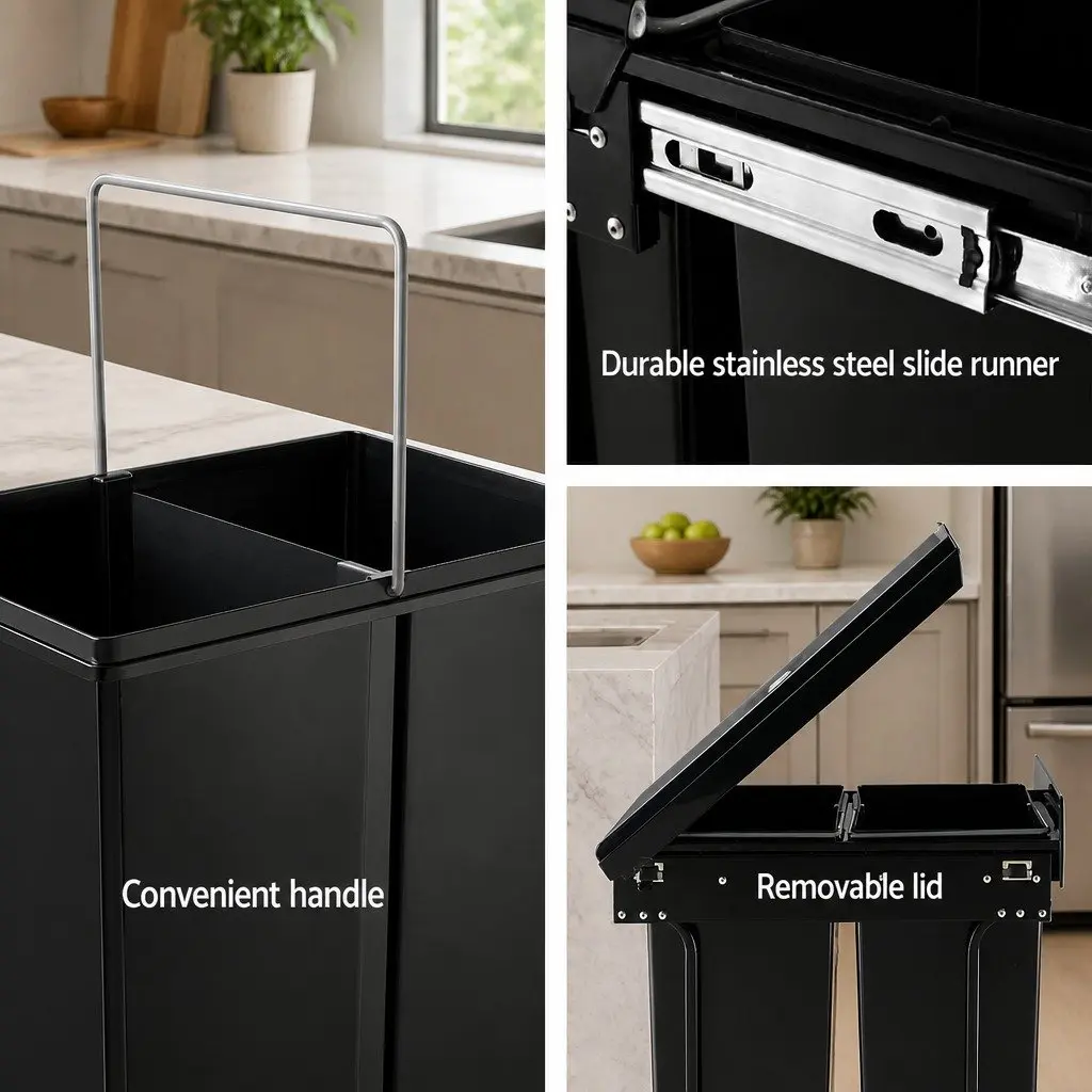 Double Basket Pull-Out Bin for Kitchen Waste