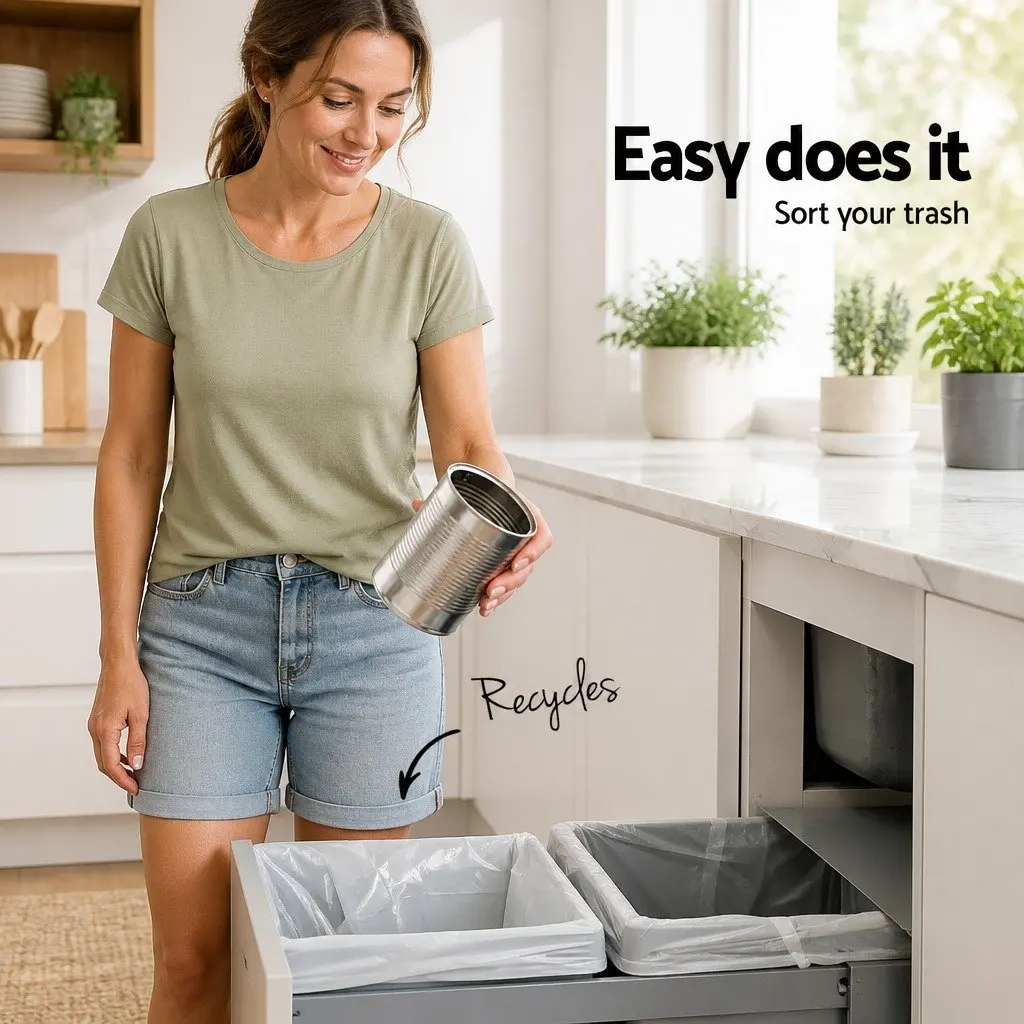 Grey Double Basket Pull Out Kitchen Bin 2x20L
